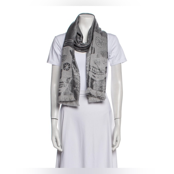 Alexander McQueen skull print wool knit winter scarf - Picture 3 of 4